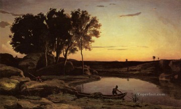 Paisaje nocturno también conocido como El barquero Noche al aire libre Romanticismo Jean Baptiste Camille Corot Pinturas al óleo